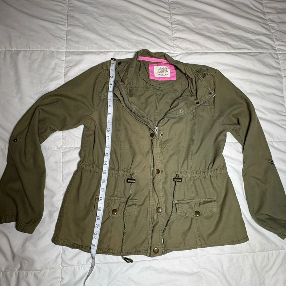 Classic Y2K Olive Utility Jacket with Adjustable Waist -Juniors Large/Womens Med - Picture 7 of 16